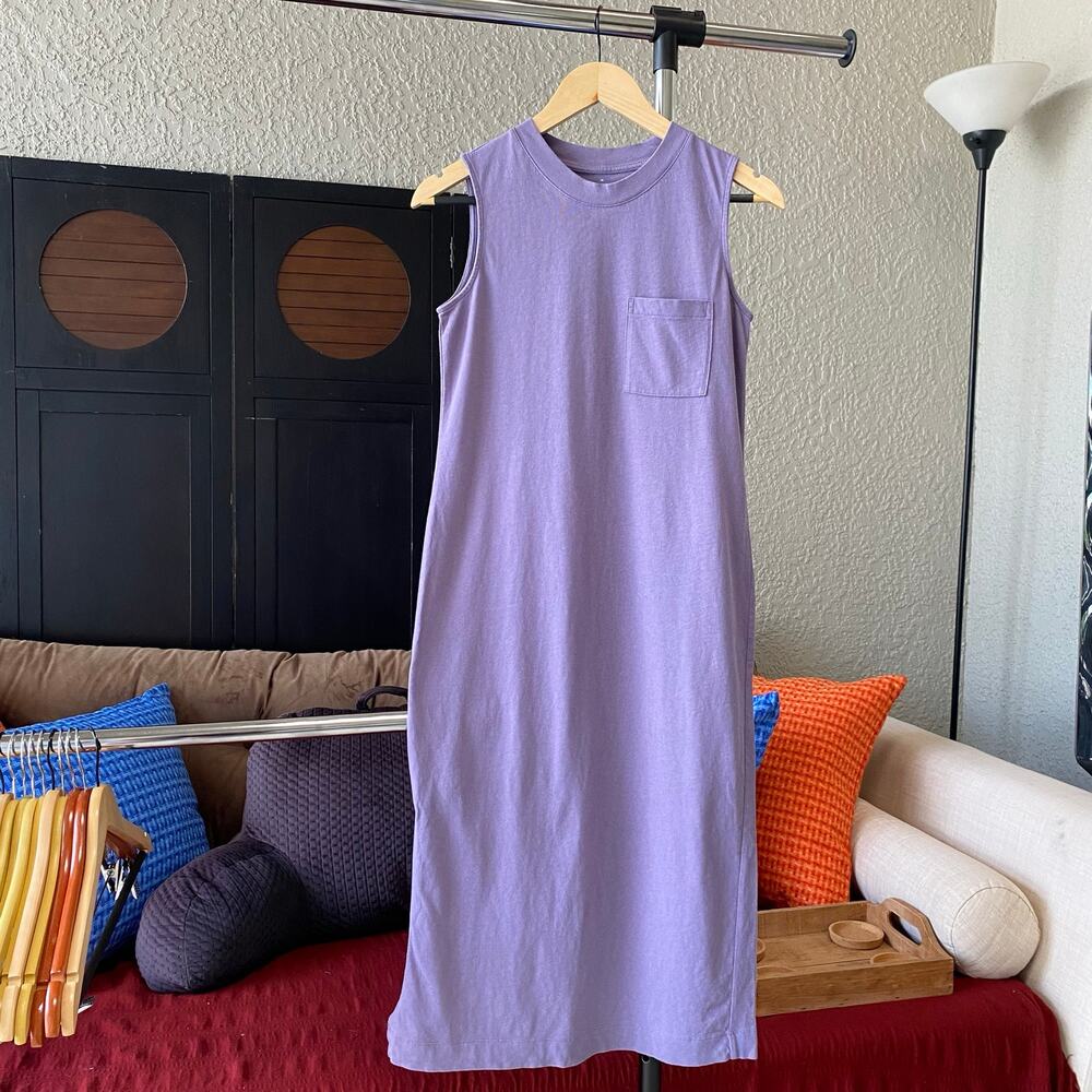 Everlane Shirt Dress Midi Tank Sleeveless Side Slit Lavender XS Casual Summer